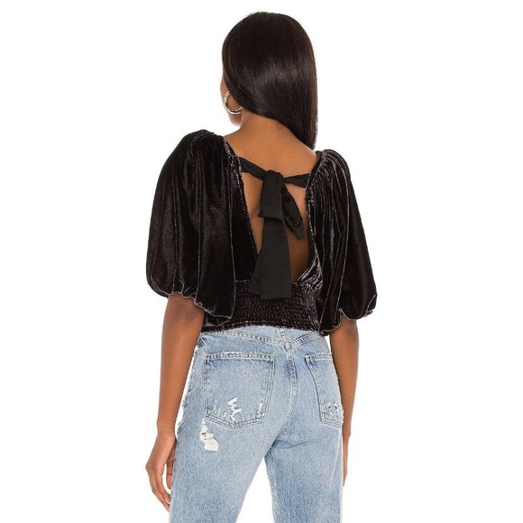 FREE PEOPLE Marie Velvet Open Back Crop Top Black - Medium NWT - Picture 5 of 8